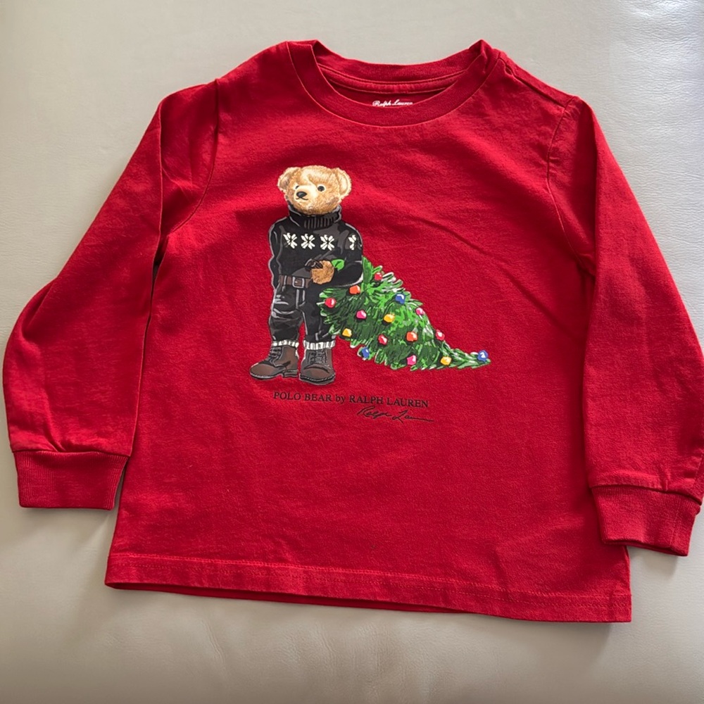 Ralph Lauren Red Long Sleeve Big Bear Christmas Shirt Size 24mos